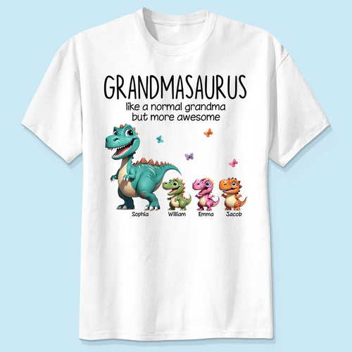 Grandmasaurus And Kids 3D Effect Dinosaurs Personalized Shirt, Mother's Day Gift For Grandma