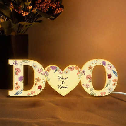 Couple Initials Floral Theme Anniversary Gift Personalized Frame LED Light Box