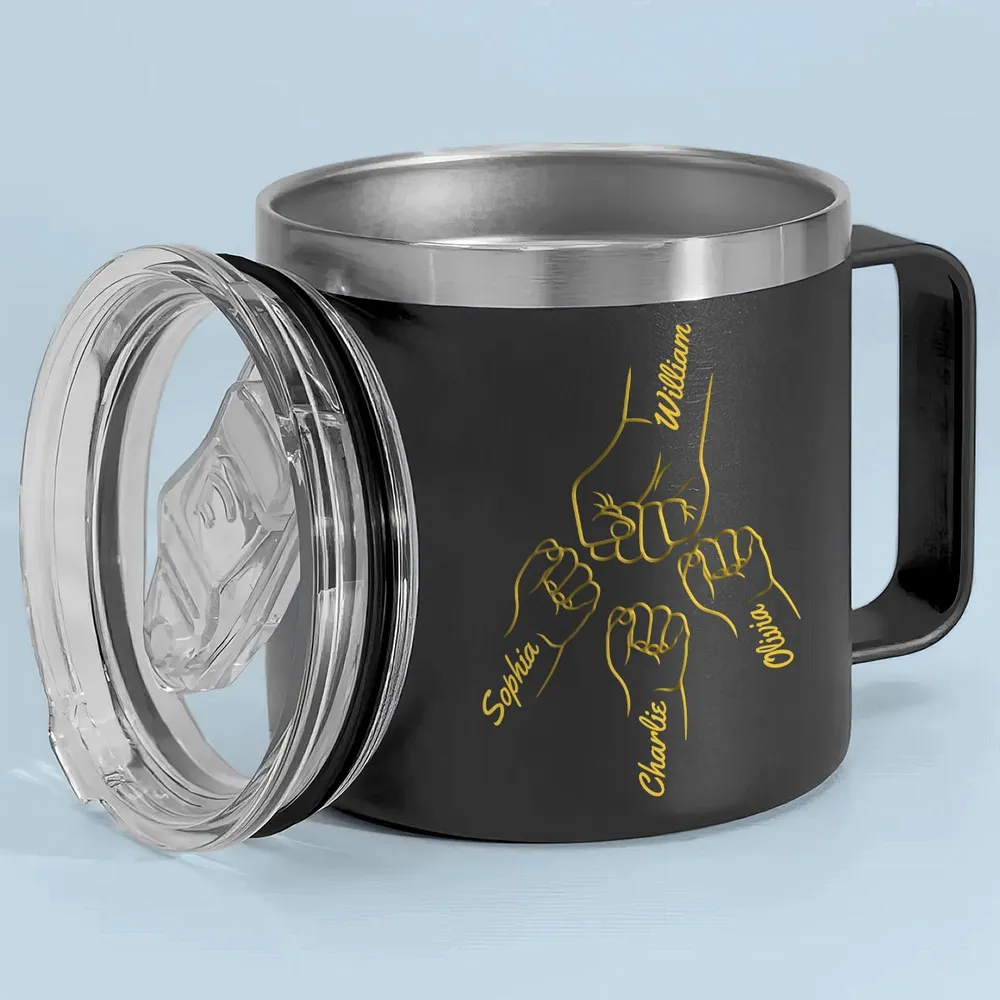 Best Dad Papa Ever Fist Bump Outline Nation Flag Personalized Stainless Steel Tumbler With Handle