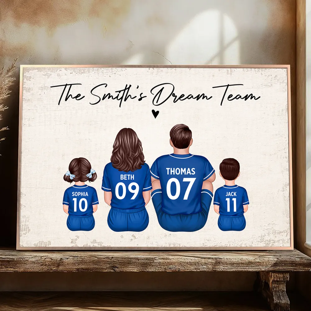 Family Dream Team Football Sitting - Personalised Poster - Gift For Football Mum, Dad