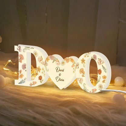 Couple Initials Floral Theme Anniversary Gift Personalized Frame LED Light Box