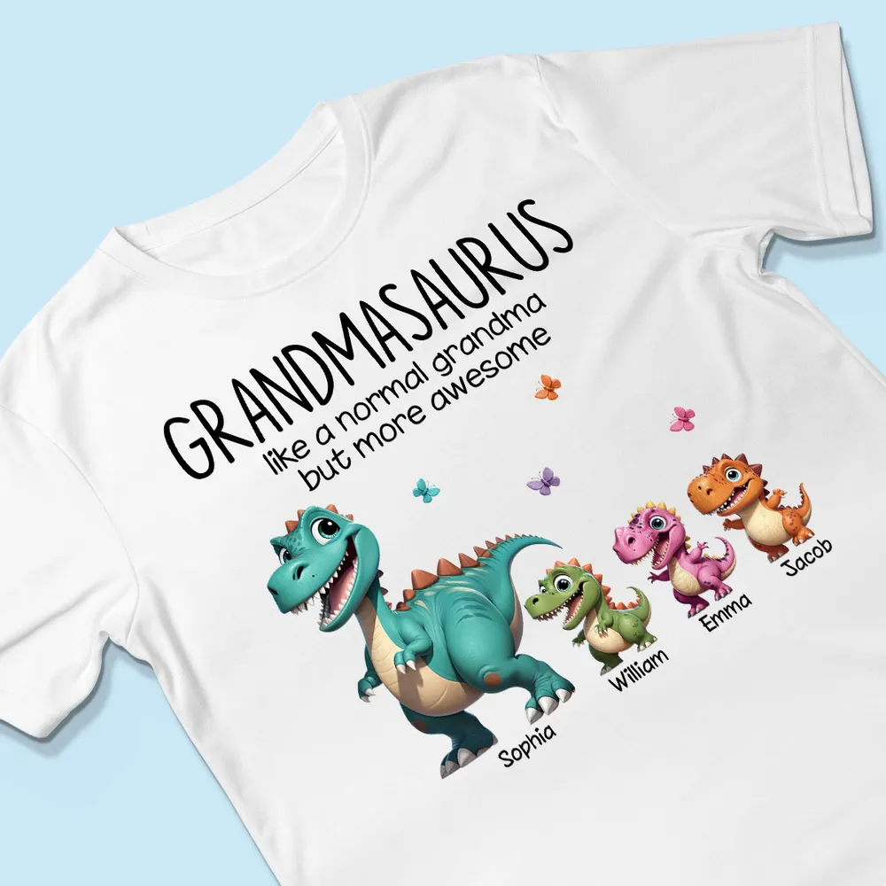 Grandmasaurus And Kids 3D Effect Dinosaurs Personalized Shirt, Mother's Day Gift For Grandma