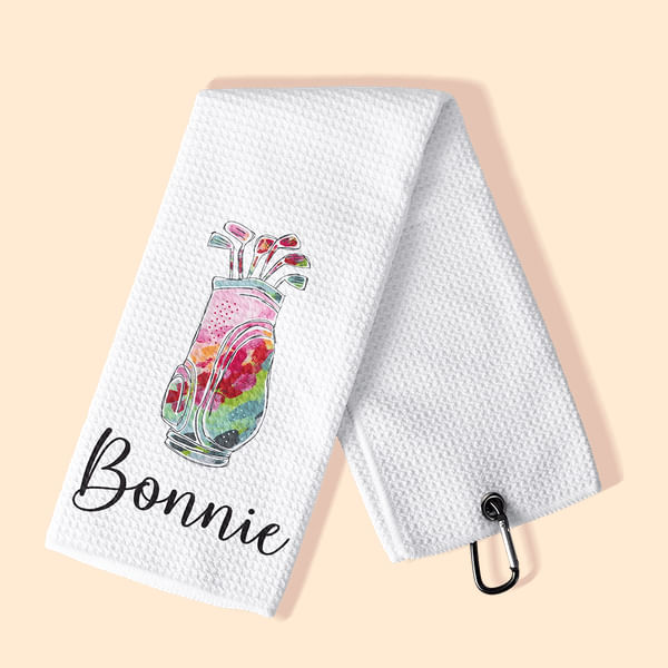 Personalised Colorful Golfing Clubs Golf Waffle Towel Absorb Sweat with Hanging Clip Name Birthday Gift for Golf Lovers