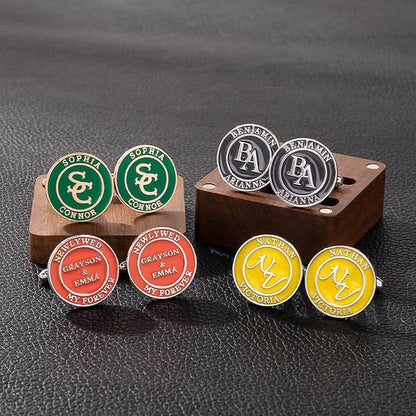 Personalized Multi-color Monogram Initial A Pair of Cufflinks Engraving Wood Box Wedding Anniversary Gift for Men