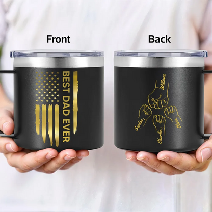 Best Dad Papa Ever Fist Bump Outline Nation Flag Personalized Stainless Steel Tumbler With Handle