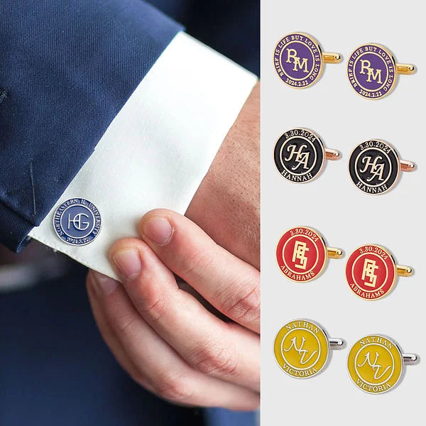 Personalized Multi-color Monogram Initial A Pair of Cufflinks Engraving Wood Box Wedding Anniversary Gift for Men