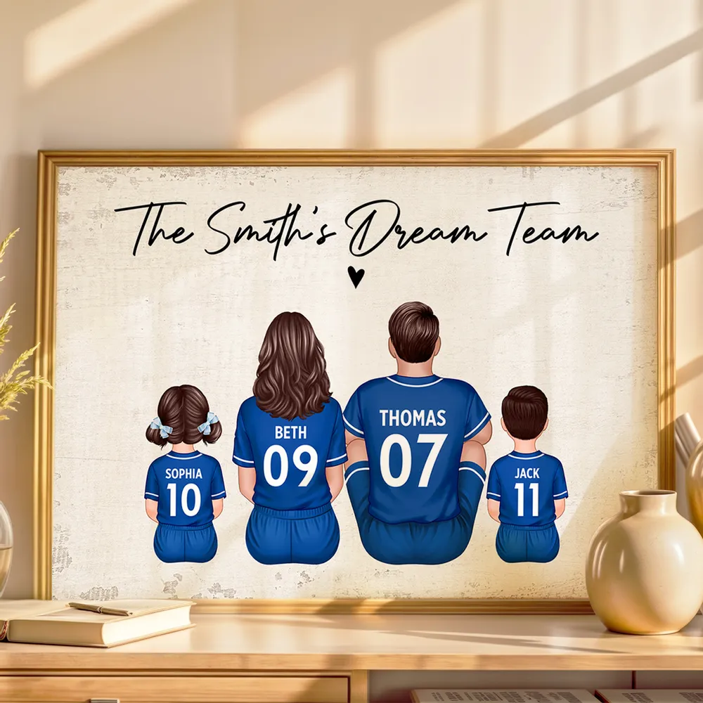Family Dream Team Football Sitting - Personalised Poster - Gift For Football Mum, Dad