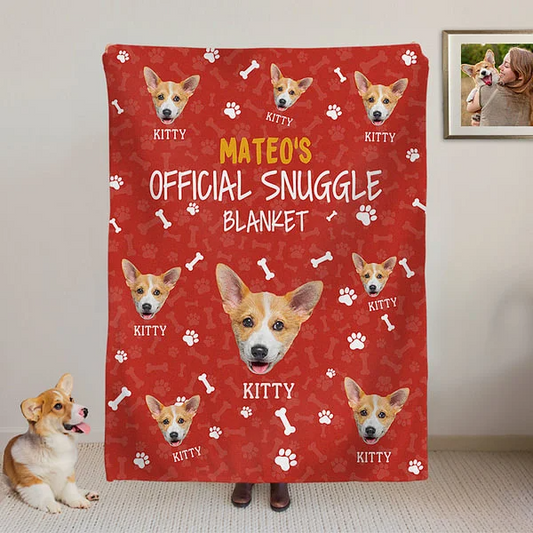 Personalised Multicolor Official Snuggle Dog Cat Photo Paw Print Soft Throw Blanket with Name Home Decor Birthday Christmas Gift for Pet Lovers