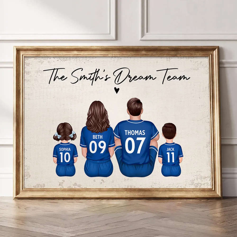 Family Dream Team Football Sitting - Personalised Poster - Gift For Football Mum, Dad