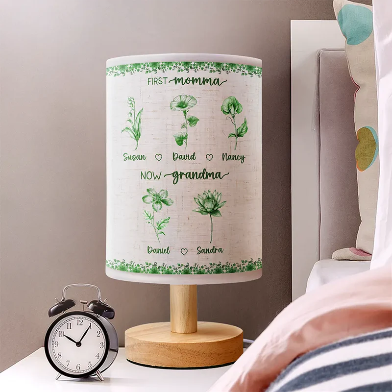 First Mom Now Grandma Toile Birth Month Flowers - Personalized Fabric Lamp