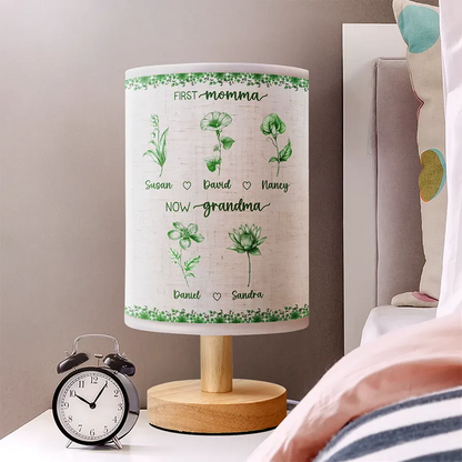 First Mom Now Grandma Toile Birth Month Flowers - Personalized Fabric Lamp