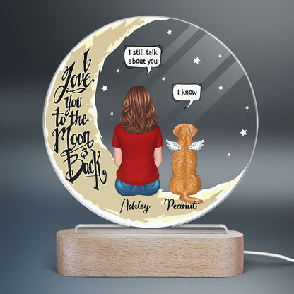 Memorial Dog On Yellow Moon Personalized Circle Acrylic LED Lamp Night Light