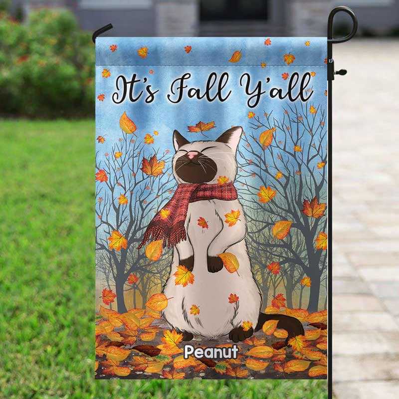 Standing Cat In Fall Season Personalized Garden Flag