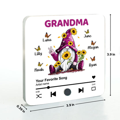 Sunflower Gnome Butterflies Grandma With Grandkids Personalized Music Fridge Magnet, Heartfelt Mother's Day Gift For Mom For Grandma