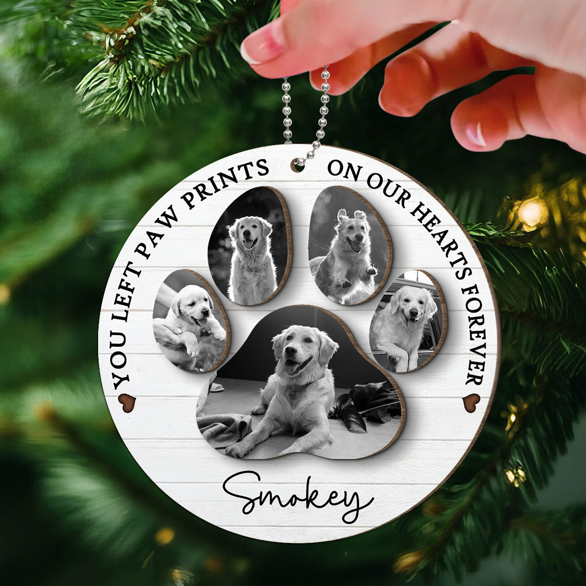 You Left Paw Prints On Our Hearts Photo Inserted Personalized 2-Layer Wooden Ornament