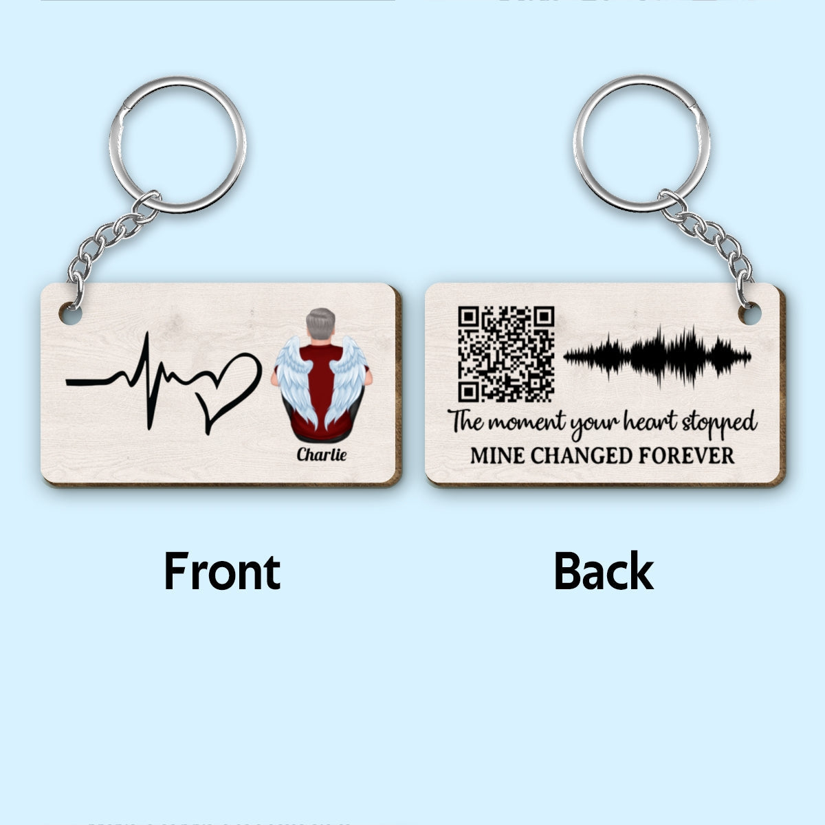 The Moment Your Heart Stopped Voicemail Scannable QR Code Personalized Wooden Keychain