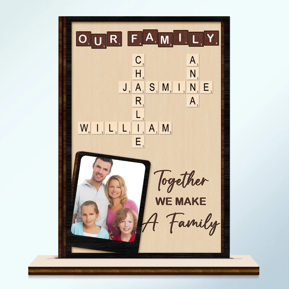 Crossword Custom Photo Together We Make A Family - Personalized Custom Shaped Wooden Plaque