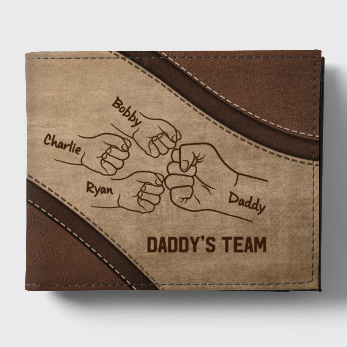 Daddy's Team Fist Bump Personalized Men’s Wallet, Father's Day Gift, Birthday Gift For Husband, Dad, Grandpa