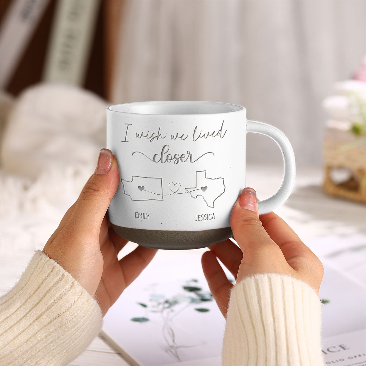 Wish We Lived Closer Personalized Pottery Mug, Gift For Best Friends, BFF, Sisters