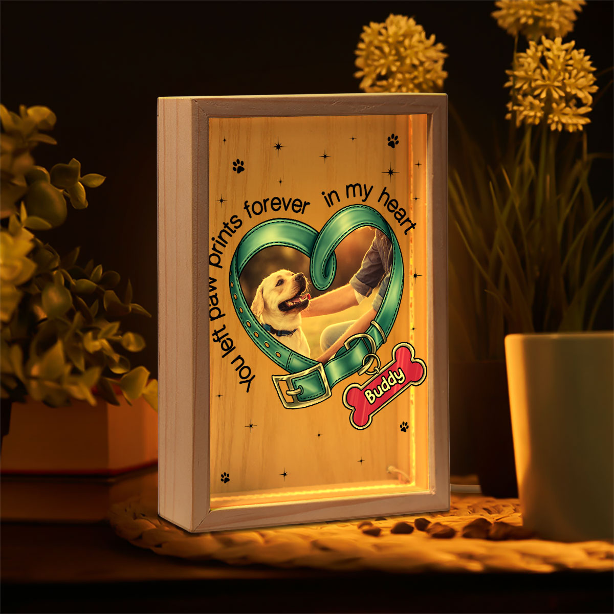 You Left Paw Prints On My Heart Photo Inserted Dog Keepsake Memorial Gift Personalized Frame Light Box