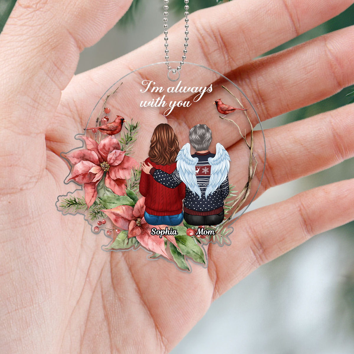 Always With You Cardinal Wreath Memorial Keepsake Personalized Acrylic Ornament
