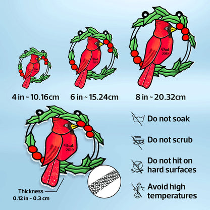 Christmas Wreath Cardinal Memorial Personalized Window Hanging Suncatcher Ornament, Sympathy Gift