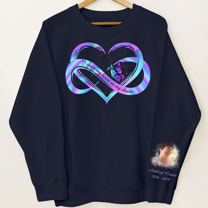 I Wear My Heart On My Sleeve Memorial, Sympathy Gift, Personalized Sleeve Printed Sweatshirt