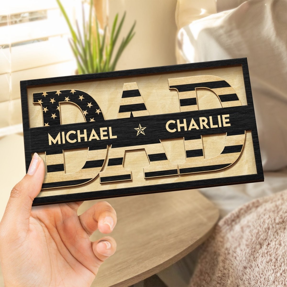 Dad - Gift For Father, Grandfather, Grandpa - Personalized 2 - Layered Wooden Plaque With Stand - The Next Custom Gift