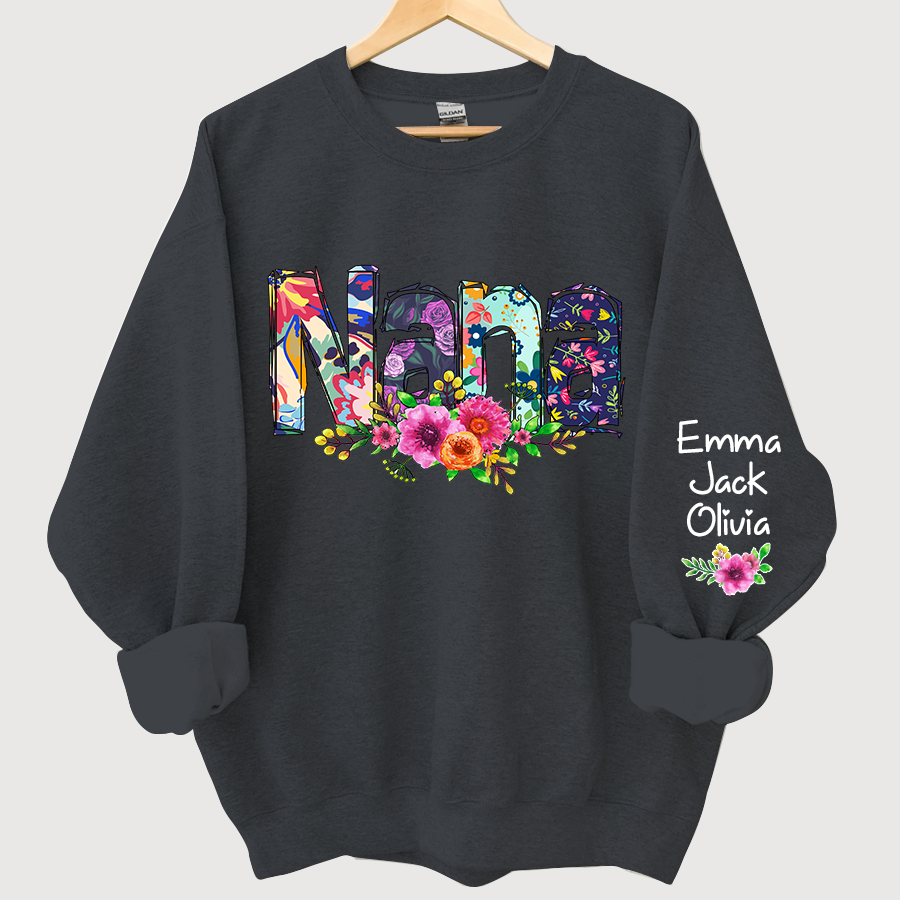 Nana, Grandma Foral And Grandkids Sweatshirt