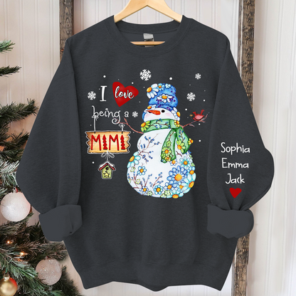 I love being mimi snowman flower And Grandkids Merry Christmas Sweatshirt