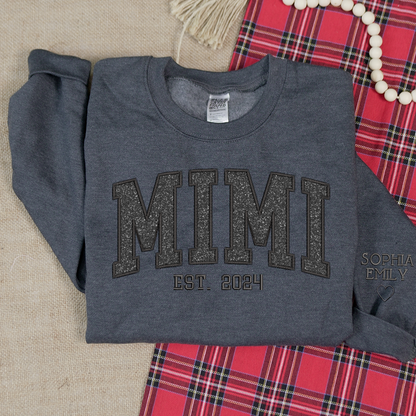 Mimi Glitter Black Embroidered And GrandKids Sweatshirt