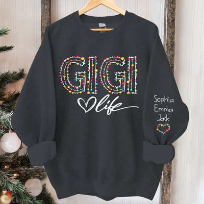 Personalized Gigi life light And Grandkids merry christmas Sweatshirt