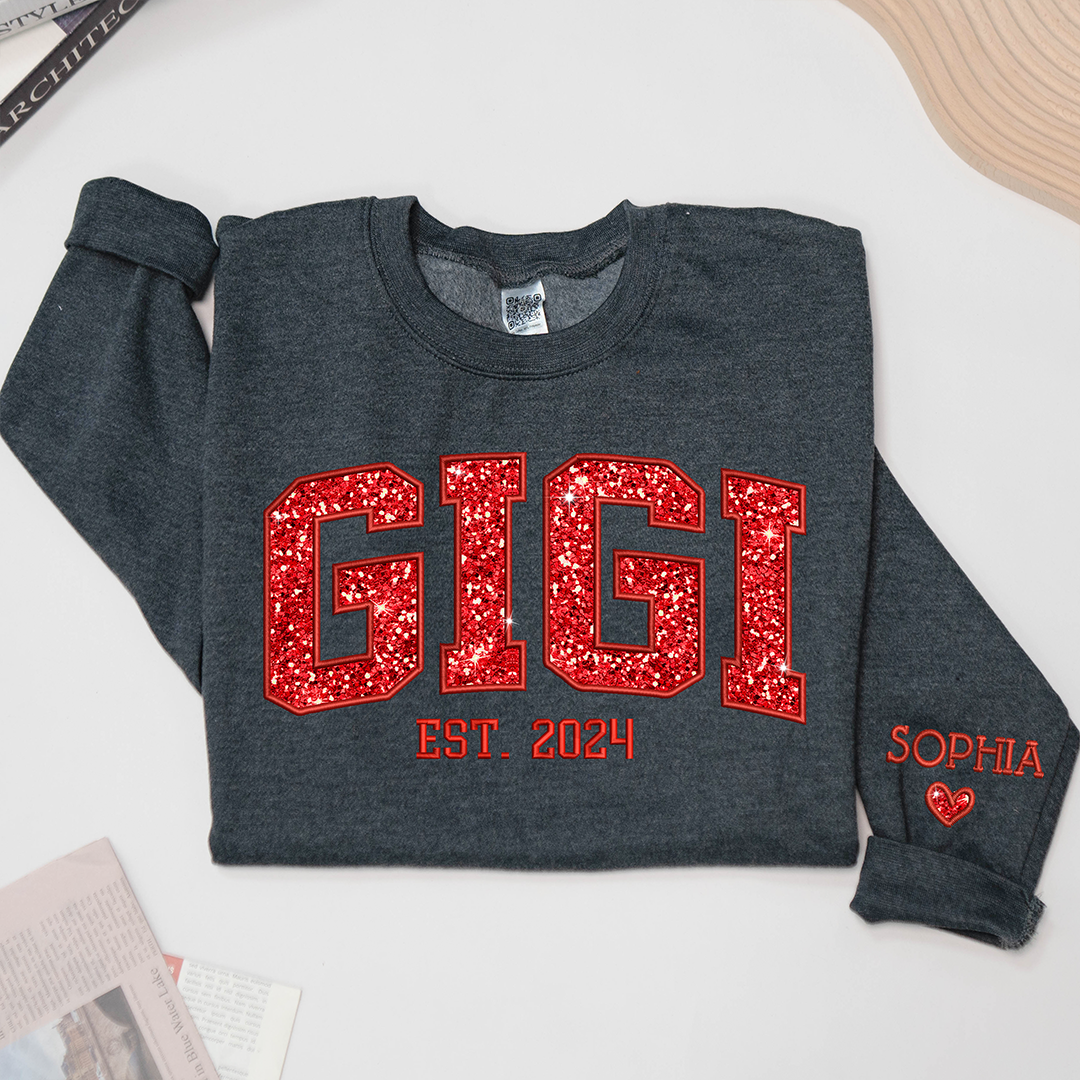 Gigi Glitter Red Embroidered And GrandKids Sweatshirt