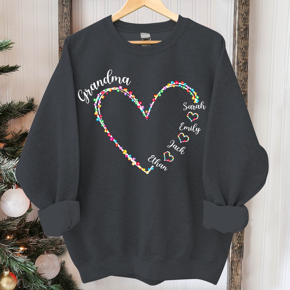 Personalized Grandma Heart Light With Grandkids Merry Christmas Sweatshirt