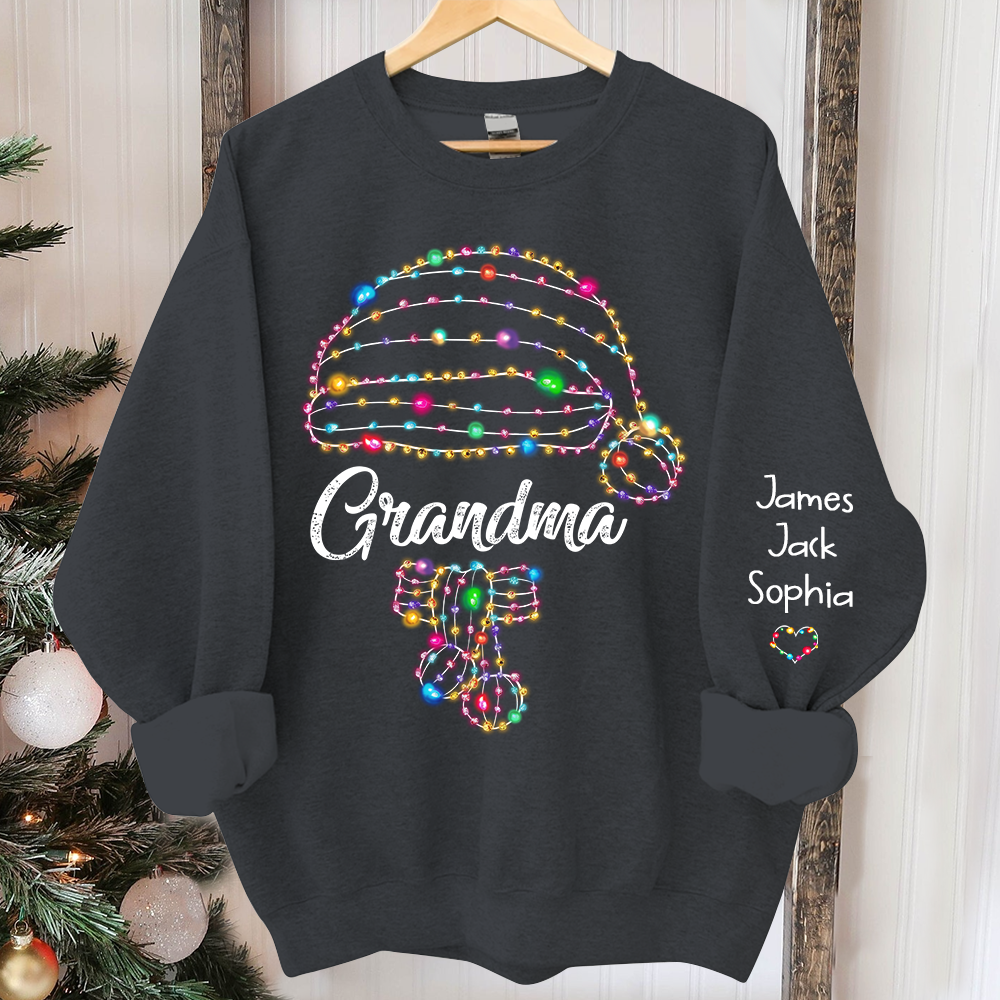 Grandma Hat Light Christmas And Grandkids Merry Christmas Sweatshirt