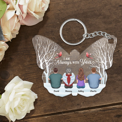 Always With You Memorial Family Back View Personalized Butterfly Shaped Acrylic Keychain