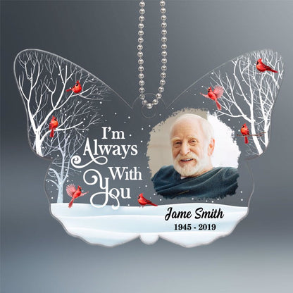 Family Memorial Always With You Cardinal Photo Inserted Personalized Butterfly Shaped Acrylic Ornament