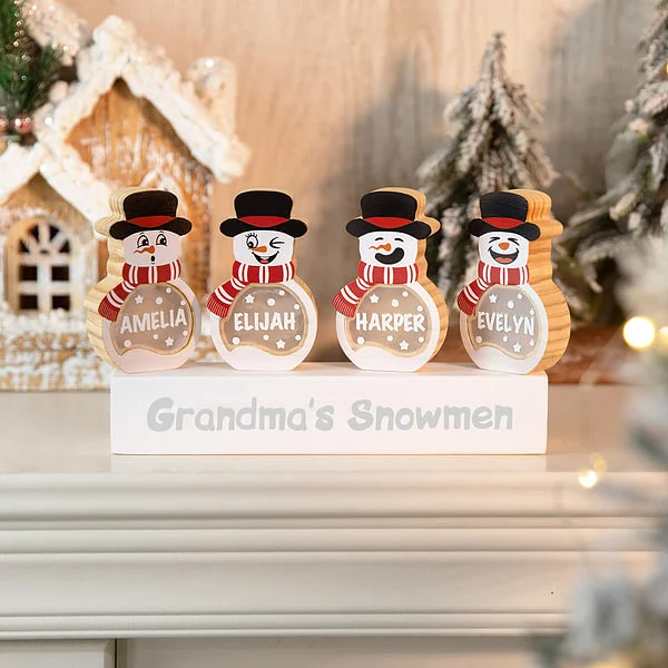 Personalized Snowman LED Light Wooden Decoration with Tabletop Name Block Sign Holiday Party Essentials Winter Christmas Gift for Family Kids