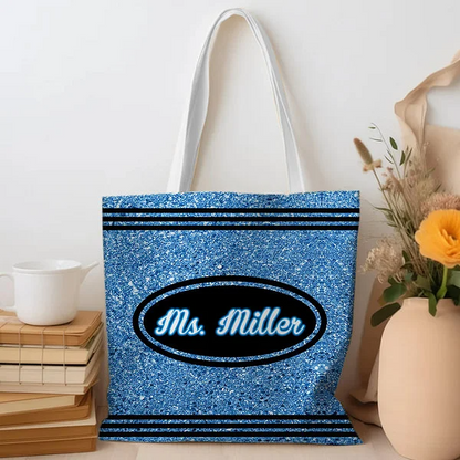 Personalized Faux Glitter Crayon Design Large Canvas Tote Bag Office Commuting Appreciation Gift for Teacher