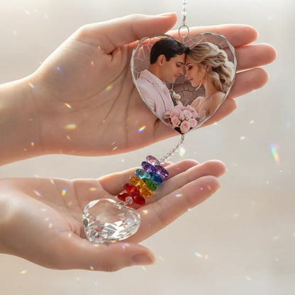 Custom Photo Acrylic Heart Suncatcher - Personalized Anniversary Wedding Gifts For Husband And Wife, Him And Her - A Love That Never Fades