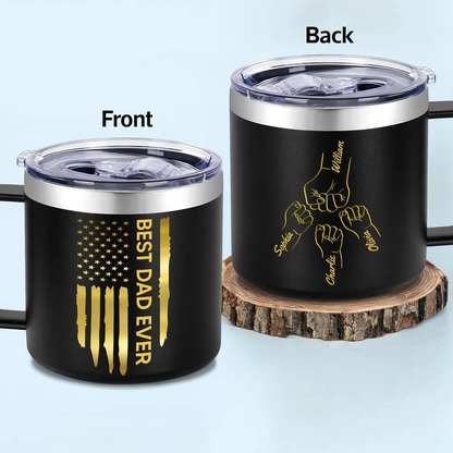 Best Dad Papa Ever Fist Bump Outline Nation Flag Personalized Stainless Steel Tumbler With Handle