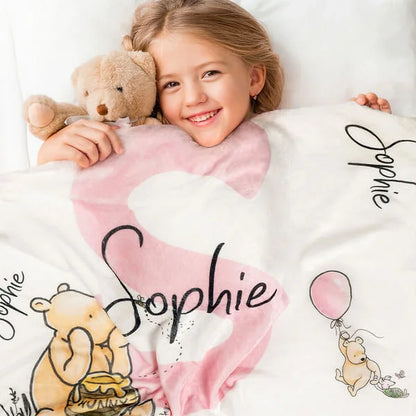 Personalised Soft Classic Winnie the Pooh Throw Blanket with Name and Initial Baby Shower Receiving Gift for Newborns