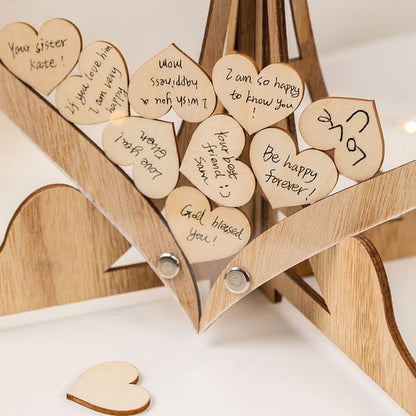 Personalized Wedding Handmade Wooden Guest Book with Hearts and Engraved Box Alternative Wedding Decor