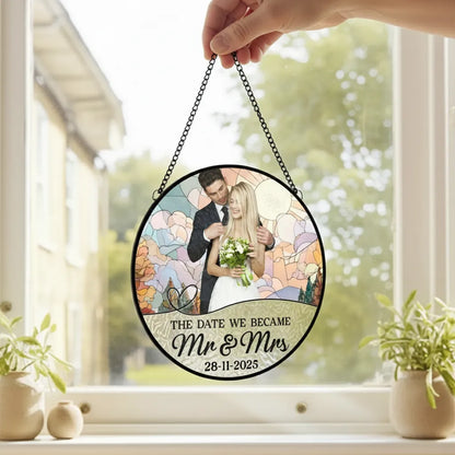 Custom Photo Acrylic Window Hanging Suncatcher - Personalized Anniversary Wedding Gifts For Husband And Wife, Him And Her