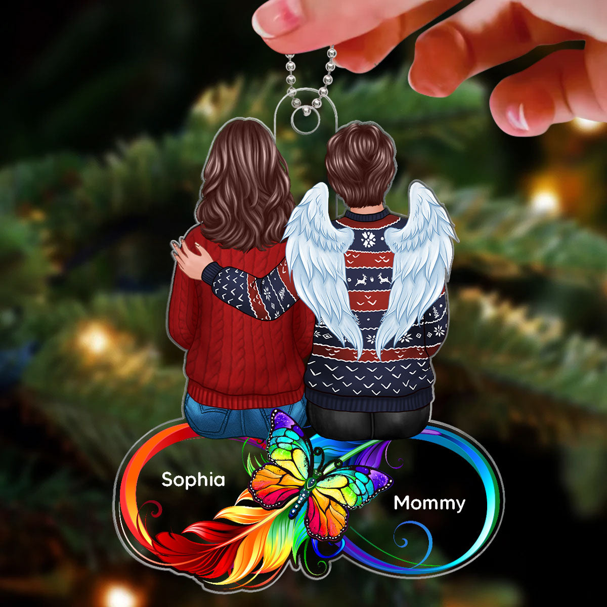 Family Memorial Sitting On Infinity Personalized Custom Shape Acrylic Ornament