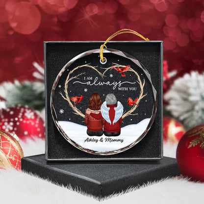 Cardinals Heart Branch Memorial Personalized Glass Ornament, Sympathy Keepsake