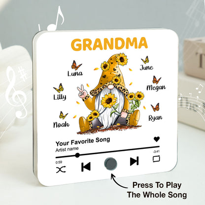 Sunflower Gnome Butterflies Grandma With Grandkids Personalized Music Fridge Magnet, Heartfelt Mother's Day Gift For Mom For Grandma