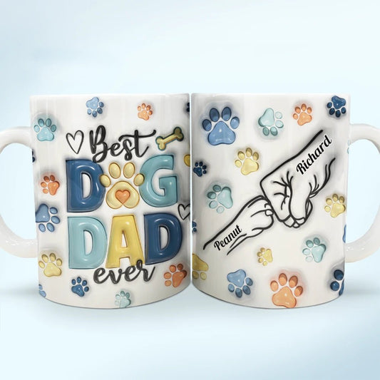 Dog Dad - Dog Human Fist Bump Best Dog Dad Ever - Personalized 3D Inflated Effect Printed Mug - The Next Custom Gift