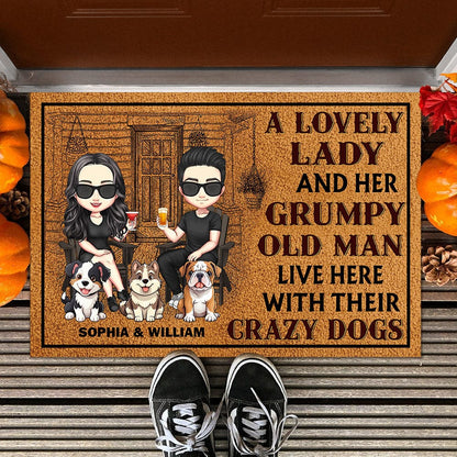 Dog Lovers - A Lovely Lady And A Grumpy Old Man Live Here - Personalized Doormat - The Next Custom Gift