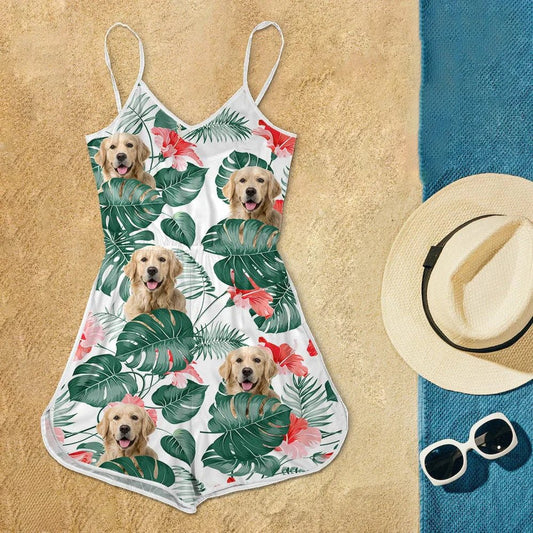 Dog Lovers - Custom Dog Photo Sleeveless Romper - Personalized Beach Short - The Next Custom Gift